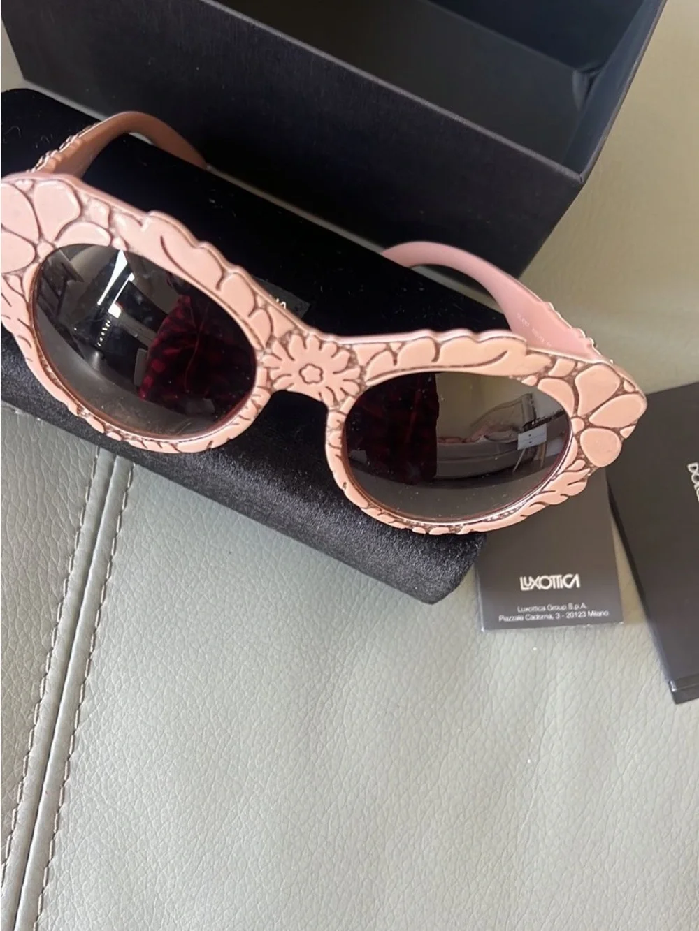 Dolce & Gabbana Pink Floral Round Sunglasses with Dark Lenses